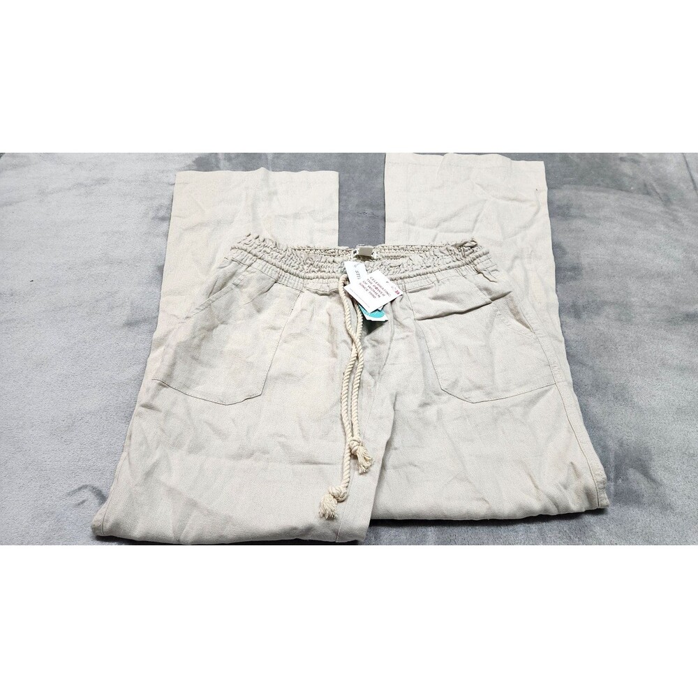 Roxy Women's Size Medium Beige Drawstring Linen Blend Pants NWT‎